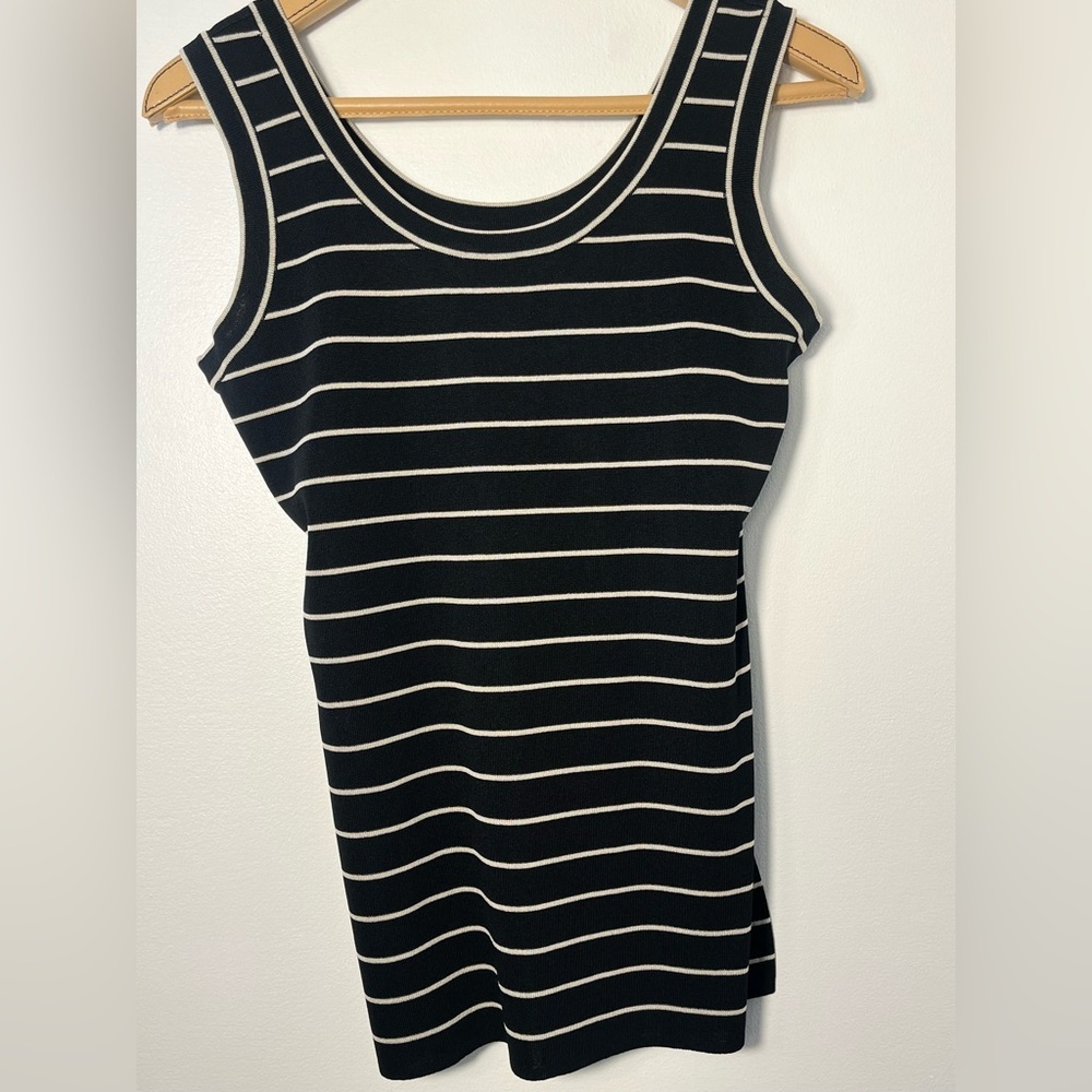 Exclusively Misook Black and Tan Striped Tank Shell Top XSmall  Shimmer